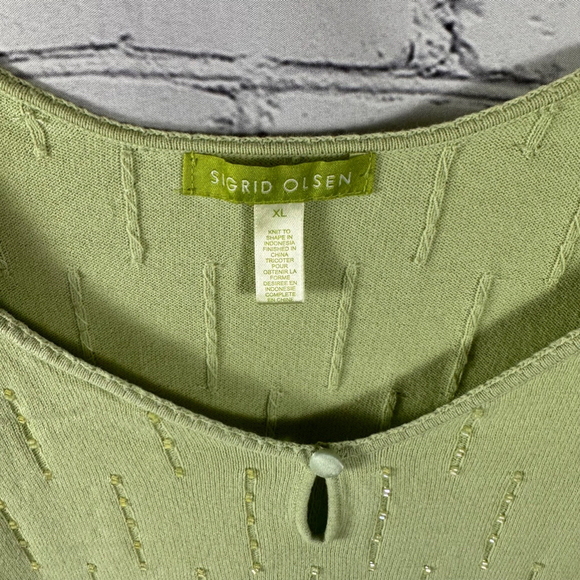 Sigrid Olsen Women’s Knit Pullover Top Lightweight Front Keyhole Beaded Green XL - Picture 3 of 6